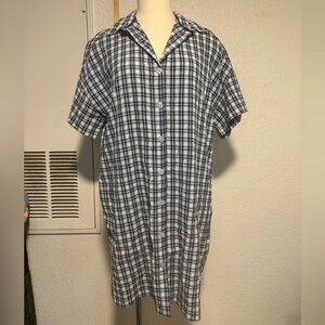 Max Studio Women's Blue Plaid Button Down Shirt Dress